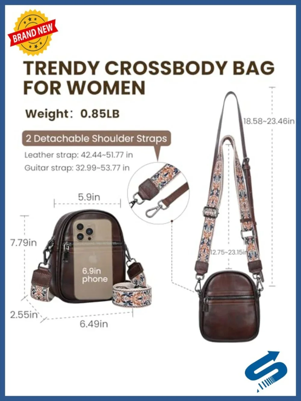 Genuine Leather RFID Blocking Crossbody Bag with Adjustable Straps